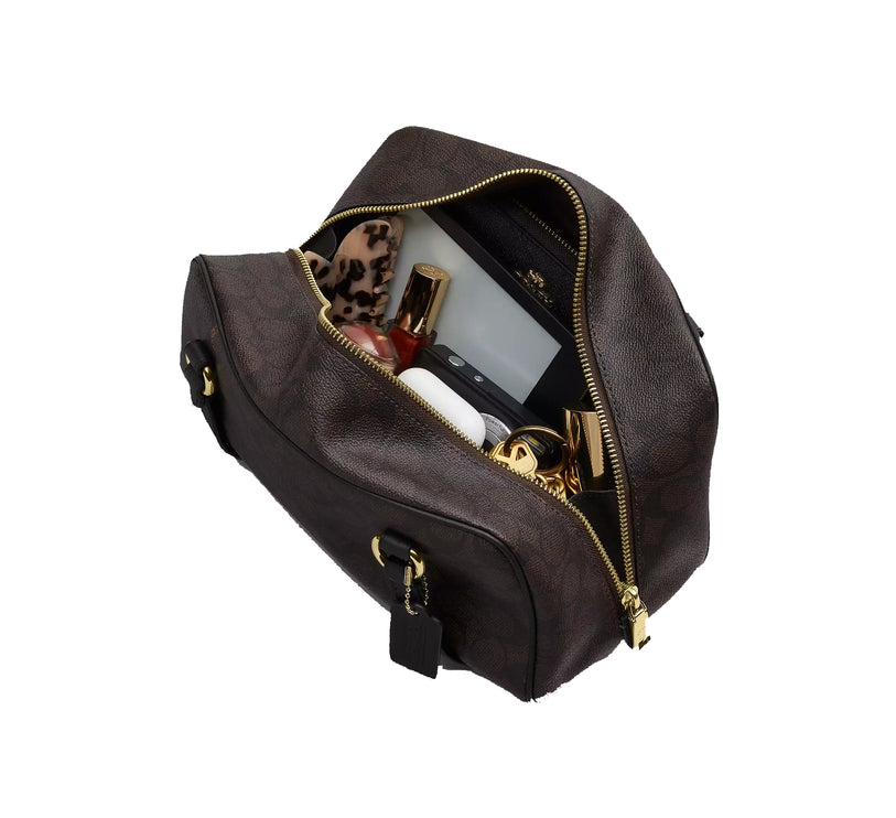 Coach Women's Sydney Shoulder Bag In Signature Canvas Gold/Walnut/Black