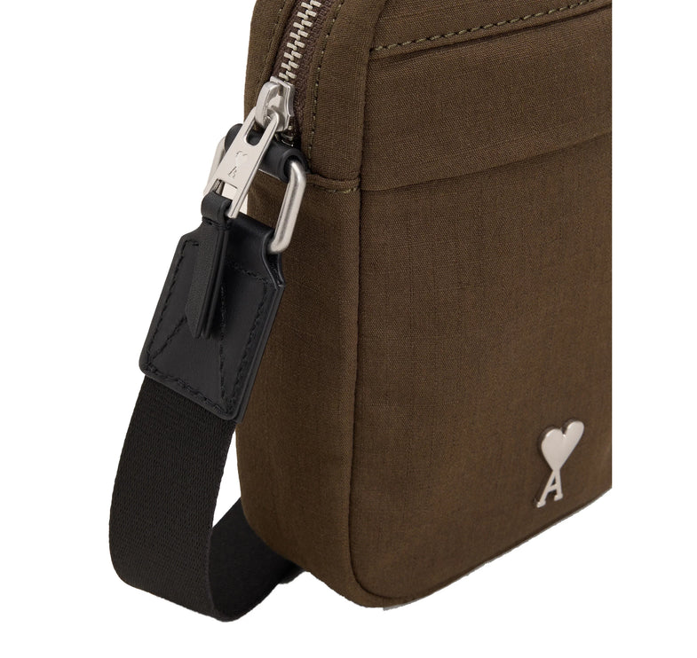 AMI Alexandre Mattiussi Canvas Small Ami De Coeur Crossbody Bag Black Olive
