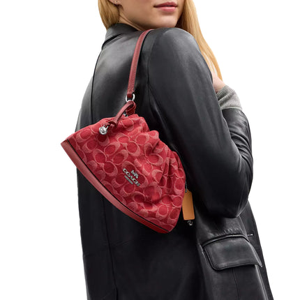 Coach Women's Faye Shoulder Bag In Signature Denim Silver/True Red