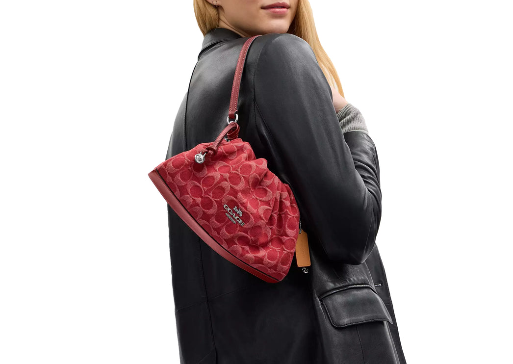 Coach Women's Faye Shoulder Bag In Signature Denim Silver/True Red