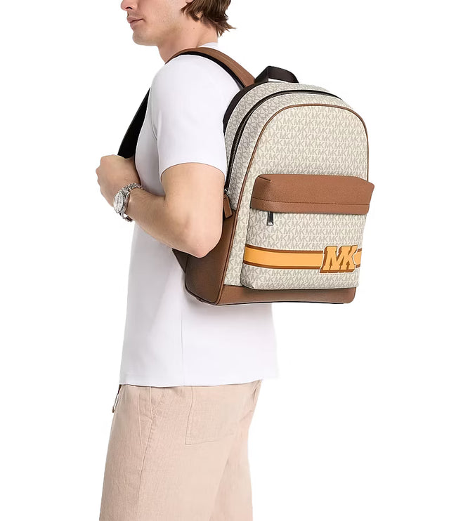 Michael Kors Unisex Pacey Embellished Striped Signature Logo Backpack Vanilla Combo