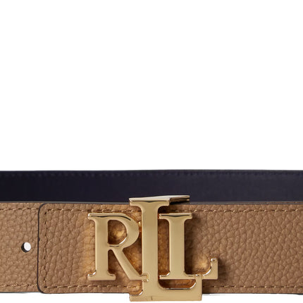 Polo Ralph Lauren Women's Logo Reversible Pebbled Leather Belt Camel/Lauren Navy