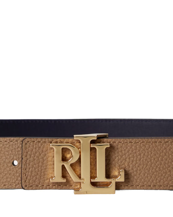 Polo Ralph Lauren Women's Logo Reversible Pebbled Leather Belt Camel/Lauren Navy