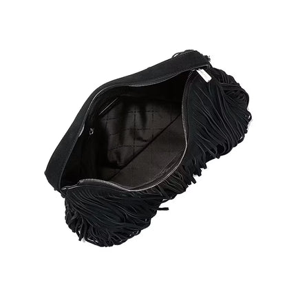 Michael Kors Women's Nayla Medium Frayed Suede Hobo Shoulder Bag Black/Silver