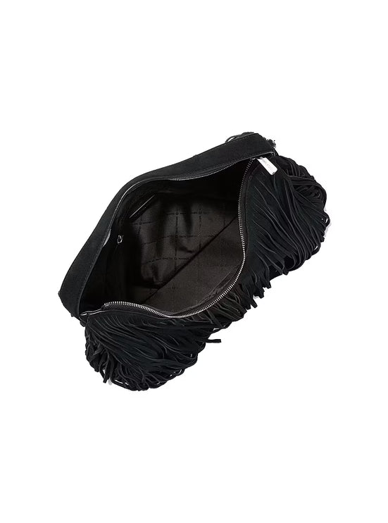 Michael Kors Women's Nayla Medium Frayed Suede Hobo Shoulder Bag Black/Silver