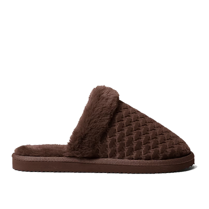 Michael Kors Women's Liddy Logo Debossed Velvet and Faux Fur Slipper Nutmeg