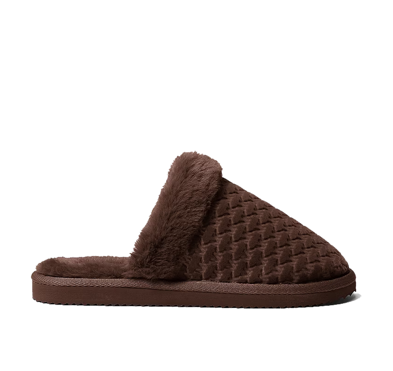 Michael Kors Women's Liddy Logo Debossed Velvet and Faux Fur Slipper Nutmeg