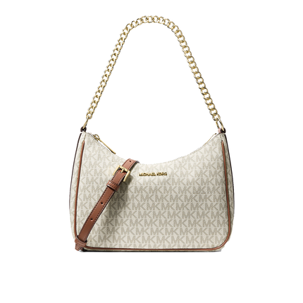 Michael Kors Women's Jet Set Travel Large Signature Logo Convertible Crossbody Bag Vanilla/Gold