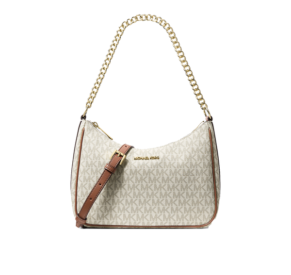 Michael Kors Women's Jet Set Travel Large Signature Logo Convertible Crossbody Bag Vanilla/Gold