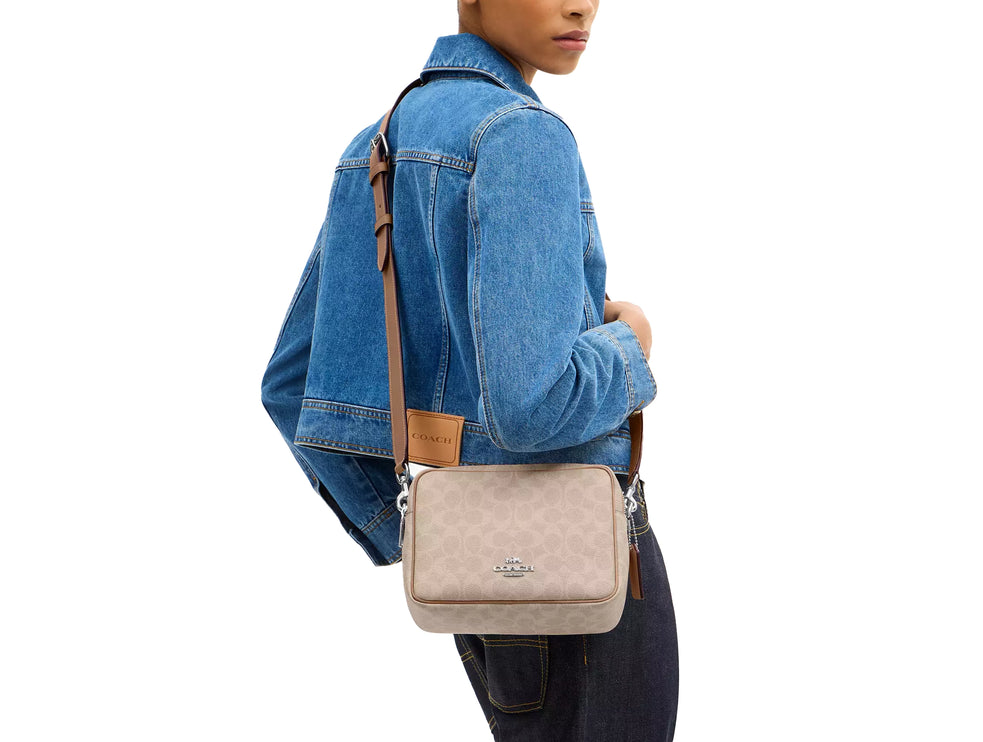 Coach Women's Carey Crossbody Bag In Signature Canvas Silver/Sand/Taupe