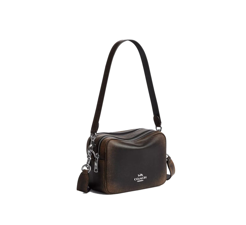 Coach Women's Mini Carey Crossbody Bag In Loved Leather Silver/Black Brown