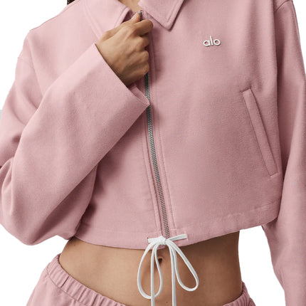 alo Women's Cropped Fan Favorite Full Zip Jacket Vintage Pink
