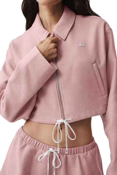 alo Women's Cropped Fan Favorite Full Zip Jacket Vintage Pink