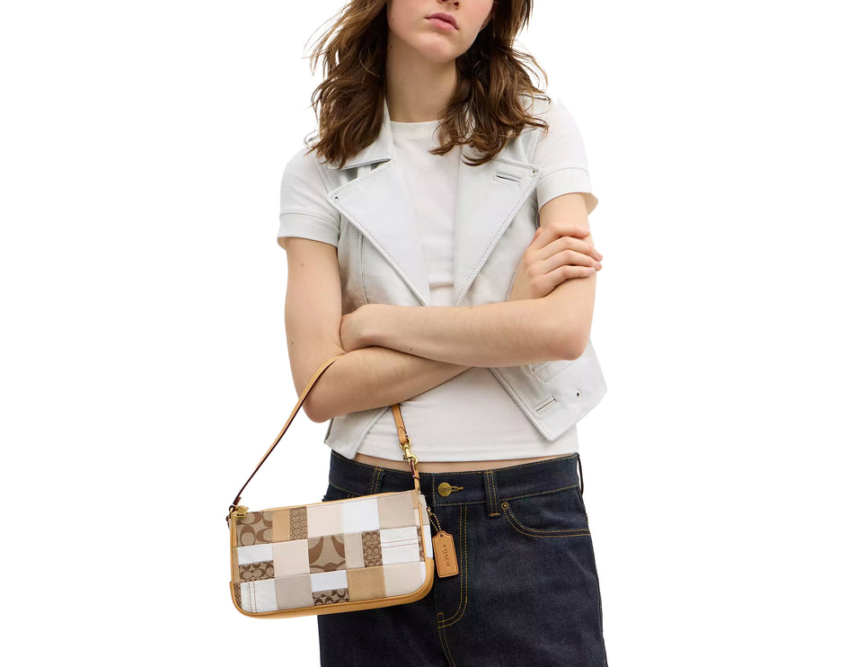 Coach Women's Plaza Bag 25 With Patchwork Brass/White Multicolor