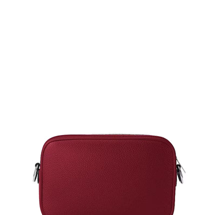 Michael Kors Women's Jet Set Large Pebbled Leather Camera Crossbody Bag Maroon/Silver