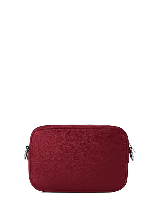 Michael Kors Women's Jet Set Large Pebbled Leather Camera Crossbody Bag Maroon/Silver