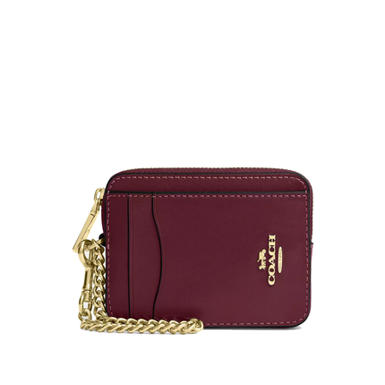 Coach Women's Zip Card Case Gold/Dark Cherry