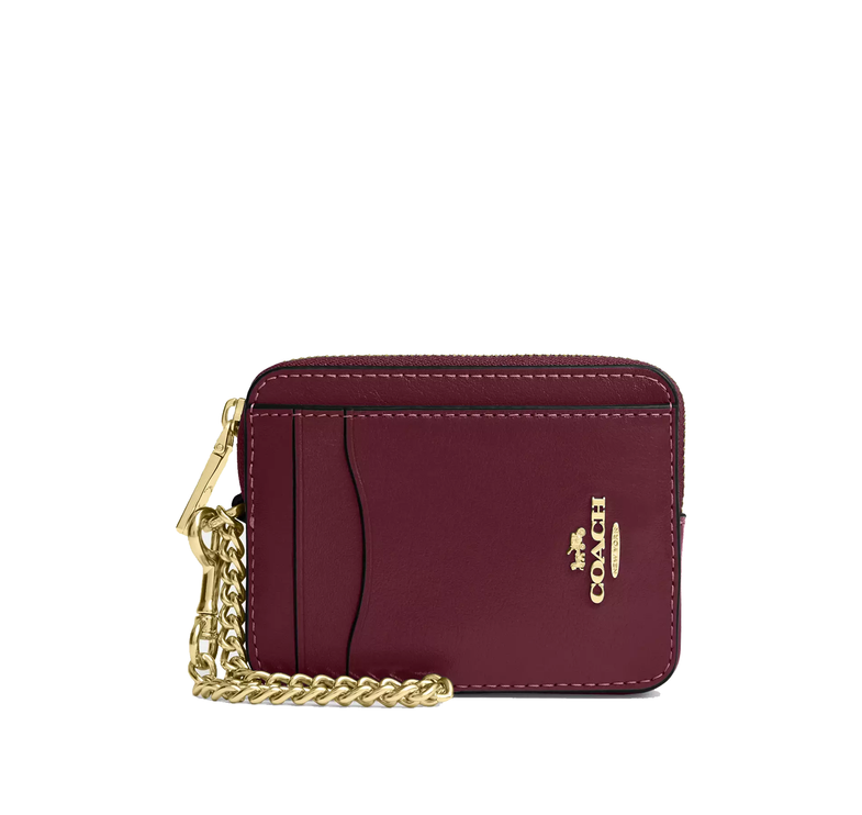 Coach Women's Zip Card Case Gold/Dark Cherry
