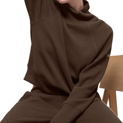 alo Women's Waffle Weekend Escape Mock Neck Long Sleeve Espresso