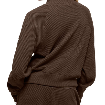 alo Women's Waffle Weekend Escape Mock Neck Long Sleeve Espresso