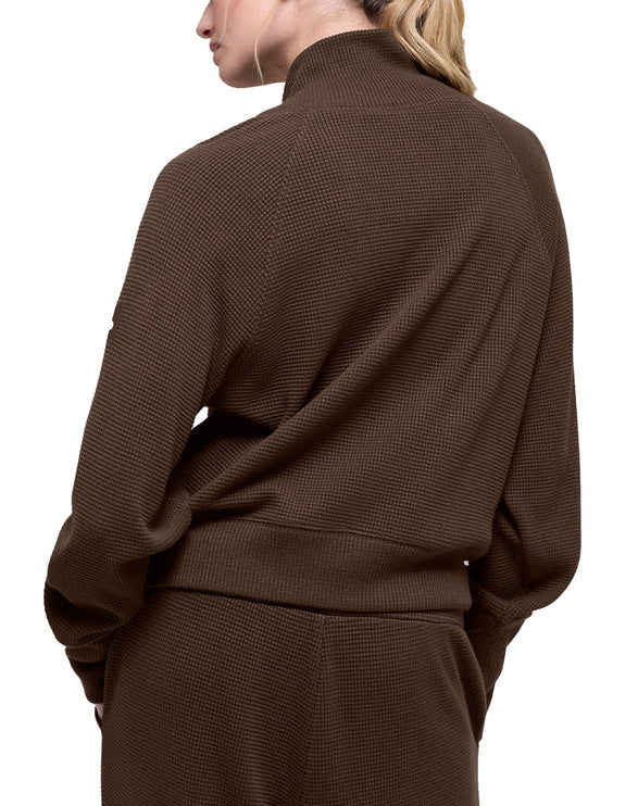 alo Women's Waffle Weekend Escape Mock Neck Long Sleeve Espresso
