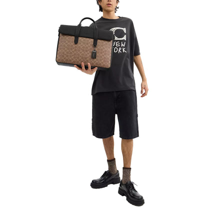 Coach Unisex Sullivan Portfolio Brief In Signature Canvas Gunmetal/Tan/Black