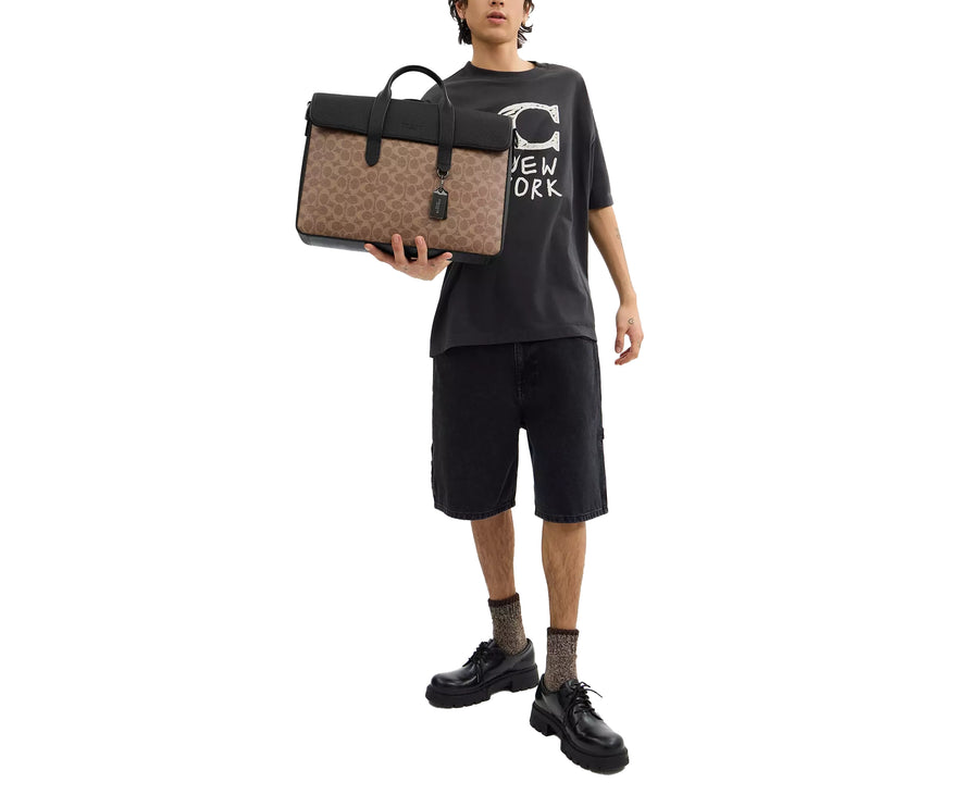 Coach Unisex Sullivan Portfolio Brief In Signature Canvas Gunmetal/Tan/Black