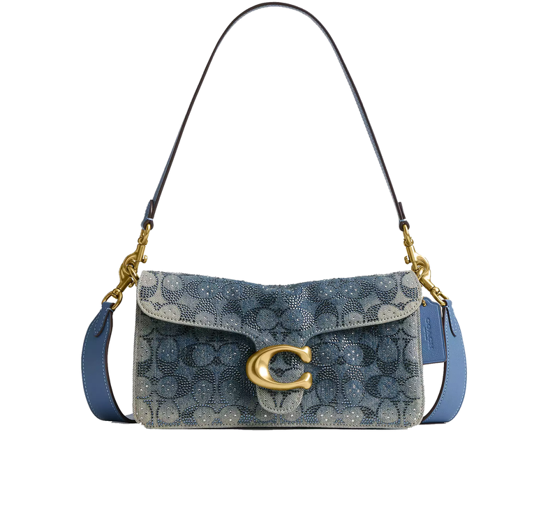 Coach Women's Tabby Shoulder Bag 26 In Regenerative Cotton Denim With Crystal Signature Brass/Denim