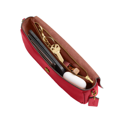 Coach Women's Brook Flap Chain Bag With Charm Chain Strap Brass/Poppy