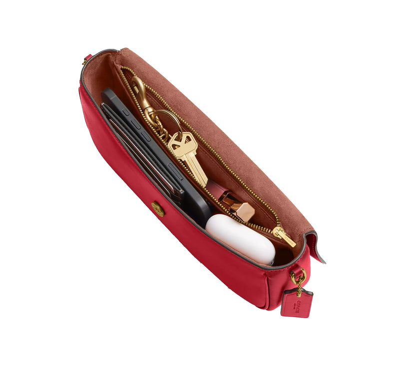 Coach Women's Brook Flap Chain Bag With Charm Chain Strap Brass/Poppy