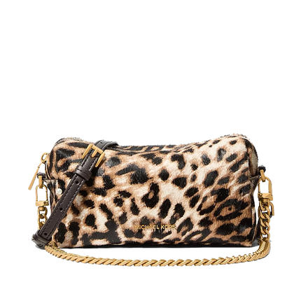 Michael Kors Women's Bryant Small Leopard Print Calf Hair Convertible Crossbody Bag Burnt Khaiki