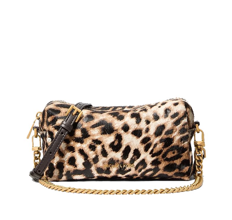 Michael Kors Women's Bryant Small Leopard Print Calf Hair Convertible Crossbody Bag Burnt Khaiki