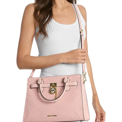 Michael Kors Women's Landon Medium Signature Logo Satchel Bag Powder Blush/Gold