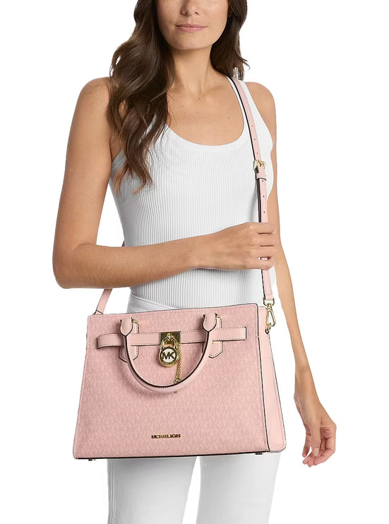 Michael Kors Women's Landon Medium Signature Logo Satchel Bag Powder Blush/Gold