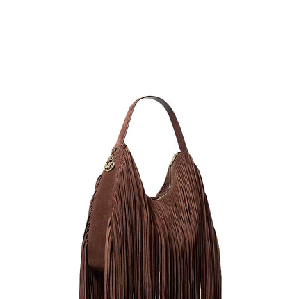Michael Kors Women's Nayla Medium Fringed Suede Hobo Shoulder Bag Nutmeg