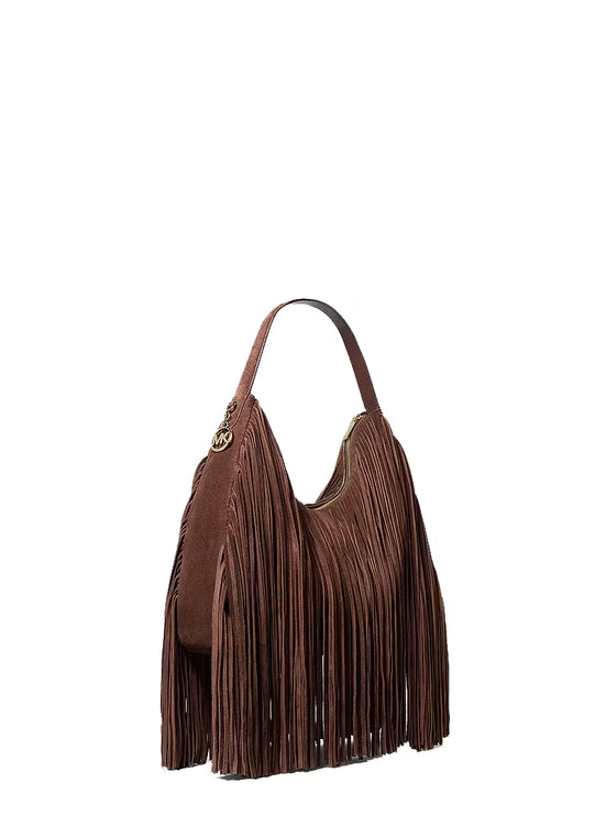 Michael Kors Women's Nayla Medium Fringed Suede Hobo Shoulder Bag Nutmeg