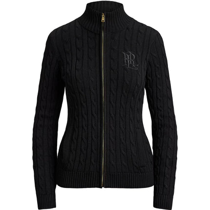 Polo Ralph Lauren Women's Cable-Knit Full-Zip Mockneck Sweater Black
