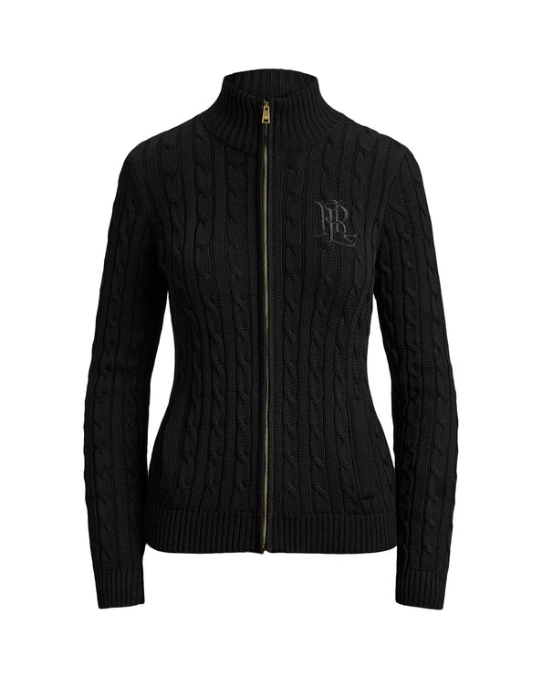 Polo Ralph Lauren Women's Cable-Knit Full-Zip Mockneck Sweater Black
