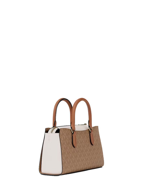 Michael Kors Women's Arden Small Color-Block Signature Logo Messenger Bag Camel Multi