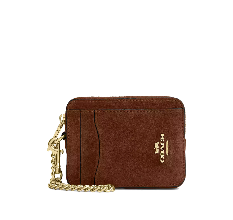Coach Women's Zip Card Case Gold/Warm Brown
