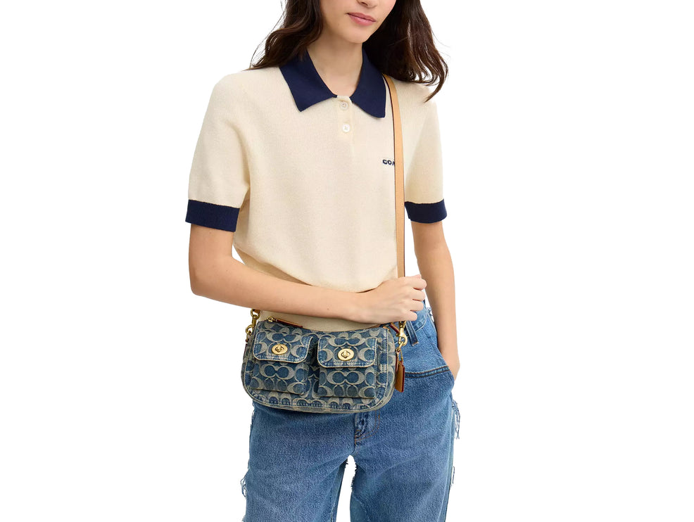 Coach Women's Twin Turnlock Waverly Bag In Signature Regenerative Cotton Denim Brass/Denim