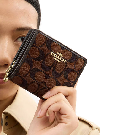 Coach Women's Snap Wallet In Signature Chenille Gold/Truffle