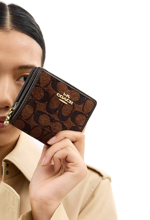 Coach Women's Snap Wallet In Signature Chenille Gold/Truffle
