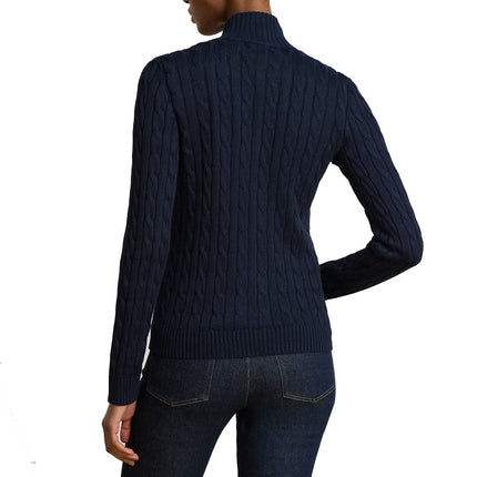 Polo Ralph Lauren Women's Cable-Knit Full-Zip Mockneck Sweater Lauren Navy