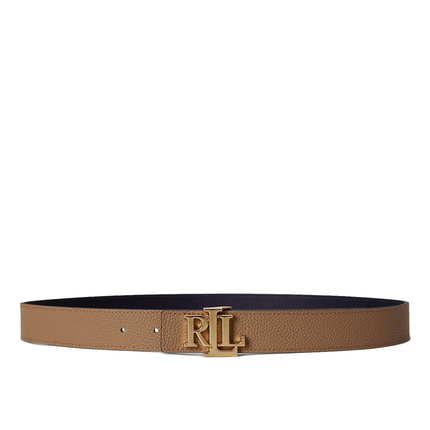 Polo Ralph Lauren Women's Logo Reversible Pebbled Leather Belt Camel/Lauren Navy