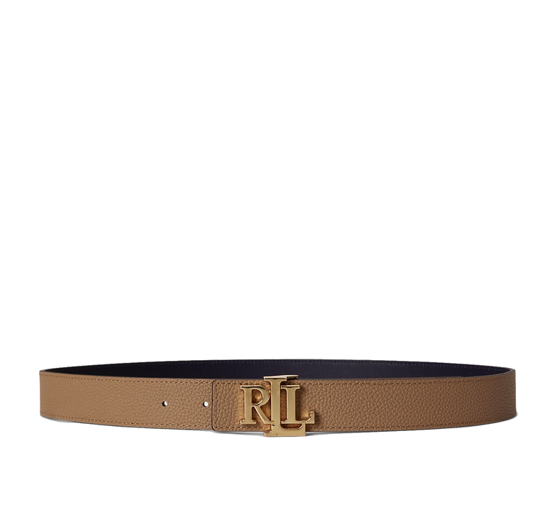 Polo Ralph Lauren Women's Logo Reversible Pebbled Leather Belt Camel/Lauren Navy