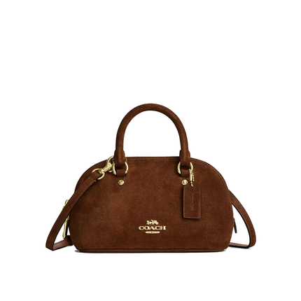 Coach Women's Lara Mini Satchel Bag Suede/Gold/Warm Brown