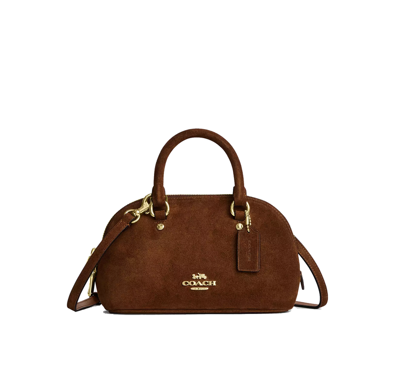 Coach Women's Lara Mini Satchel Bag Suede/Gold/Warm Brown