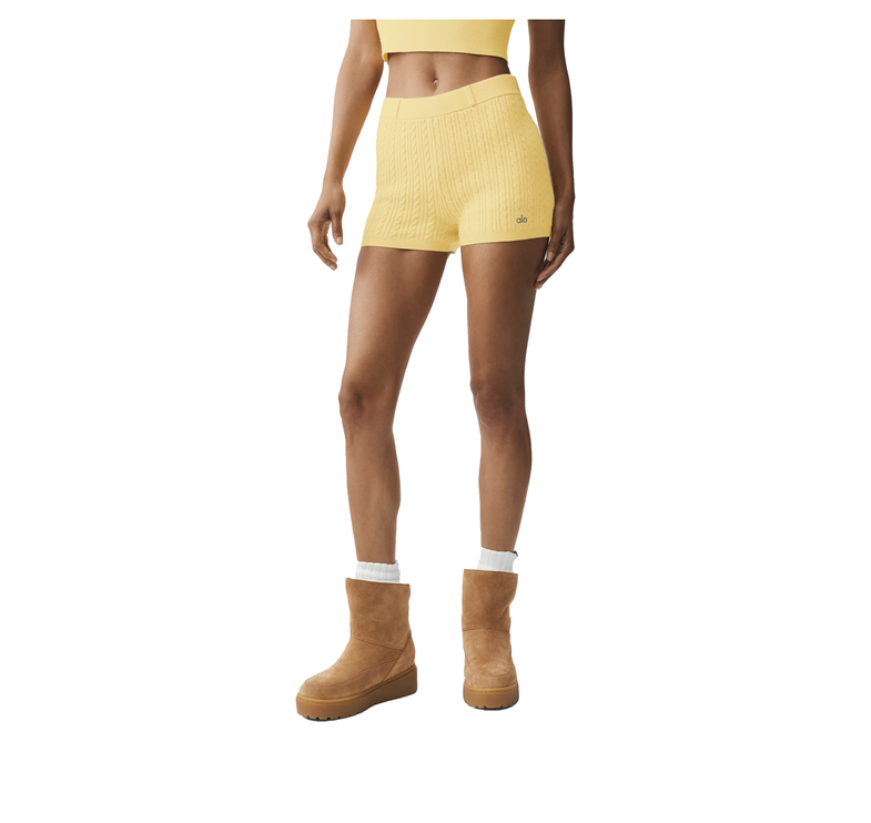 alo Women's Mini Cable High-Waist Sweater Short Warm Butter