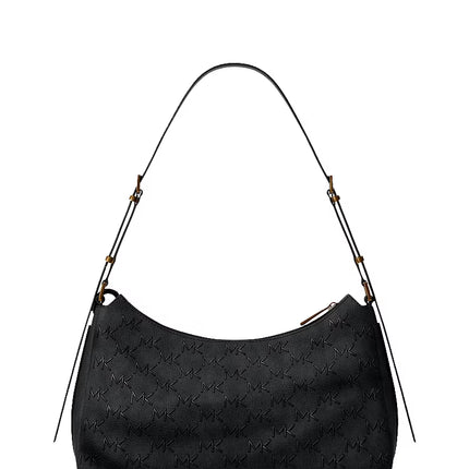 Michael Kors Women's Nolita Medium Whipstitched Logo Leather Shoulder Bag Black/Gold